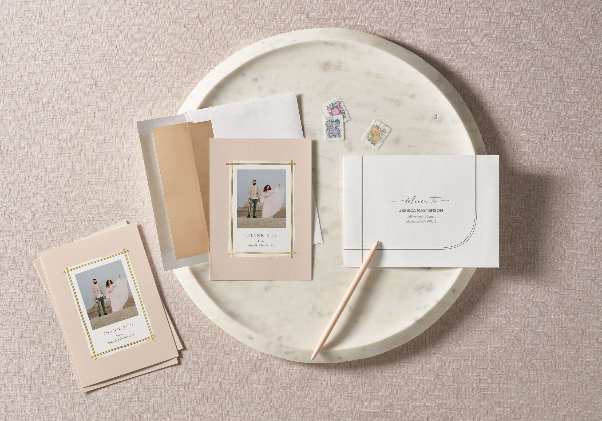 wedding thank you card and lined envelope