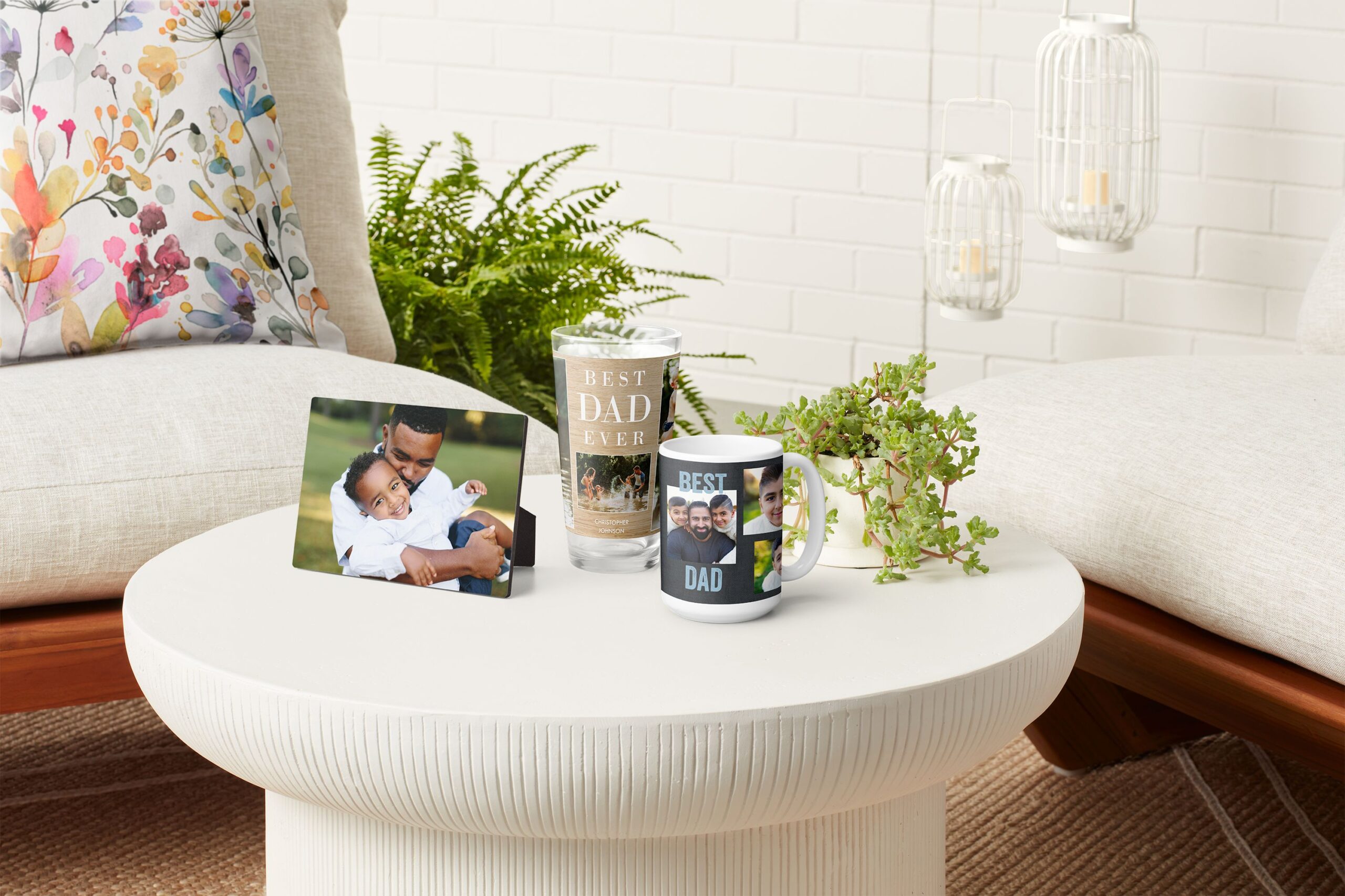father's day desktop plaque, mug, and pint glass
