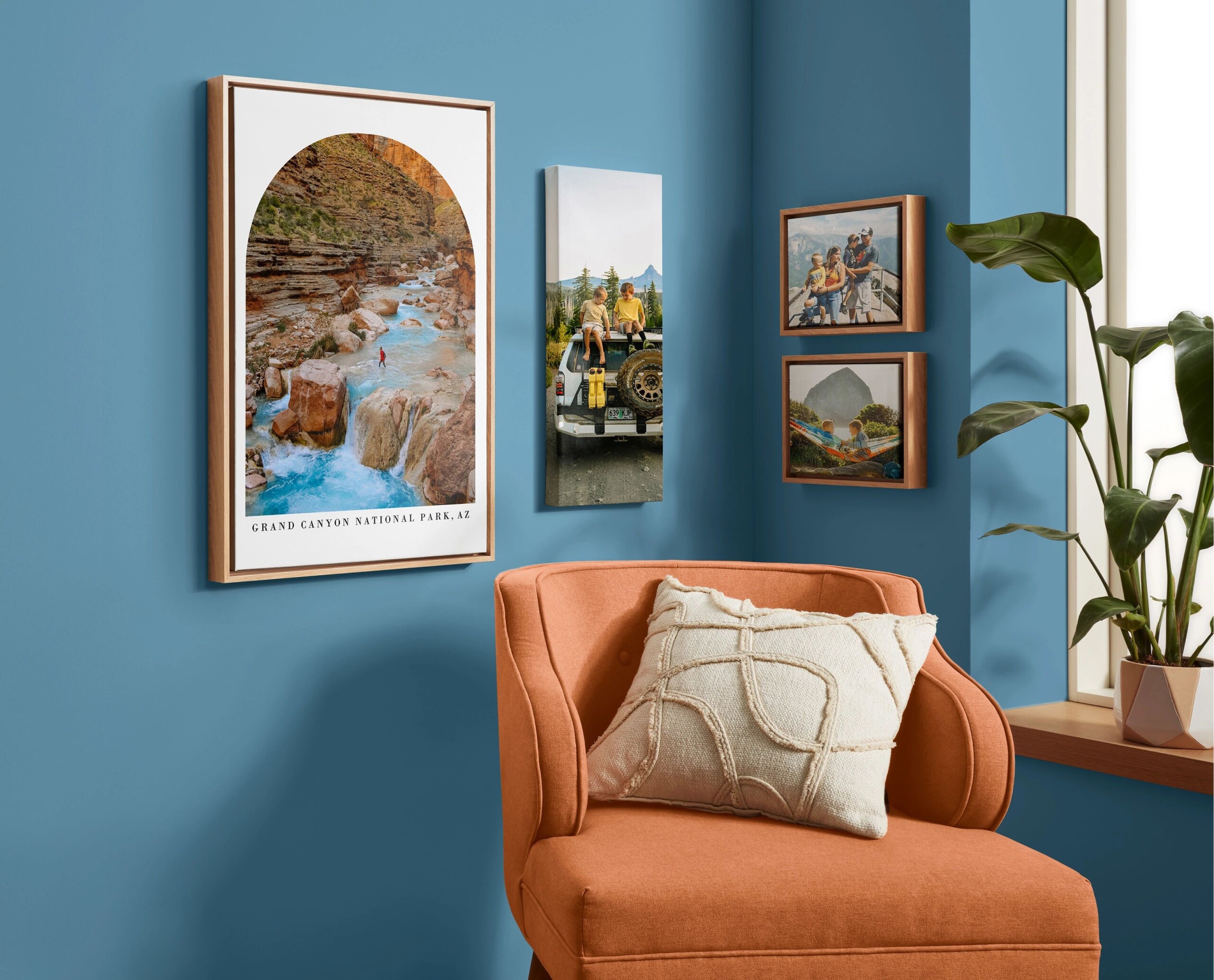 a collection of wall art with pictures of travels