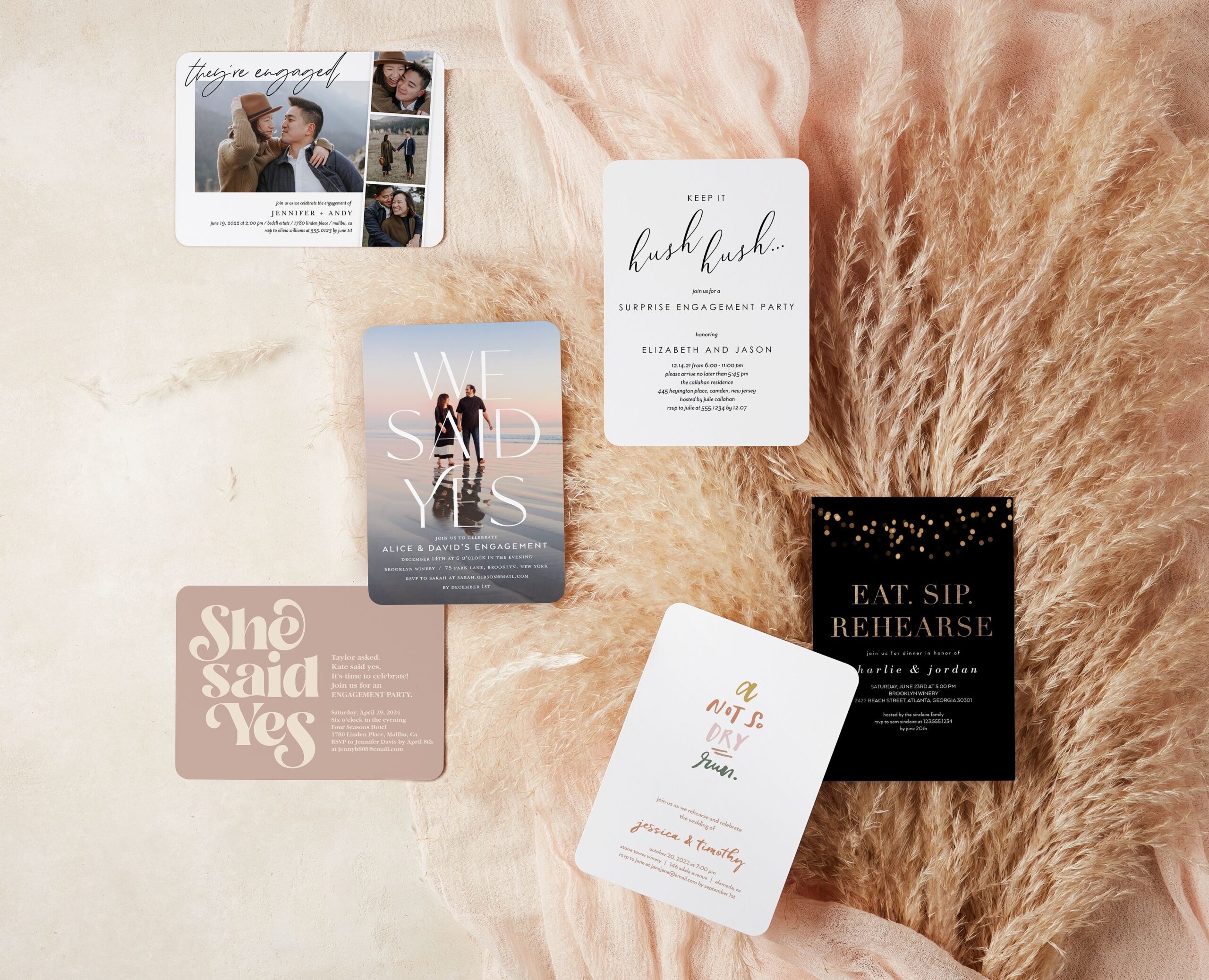 collection of personalized engagement party invitations