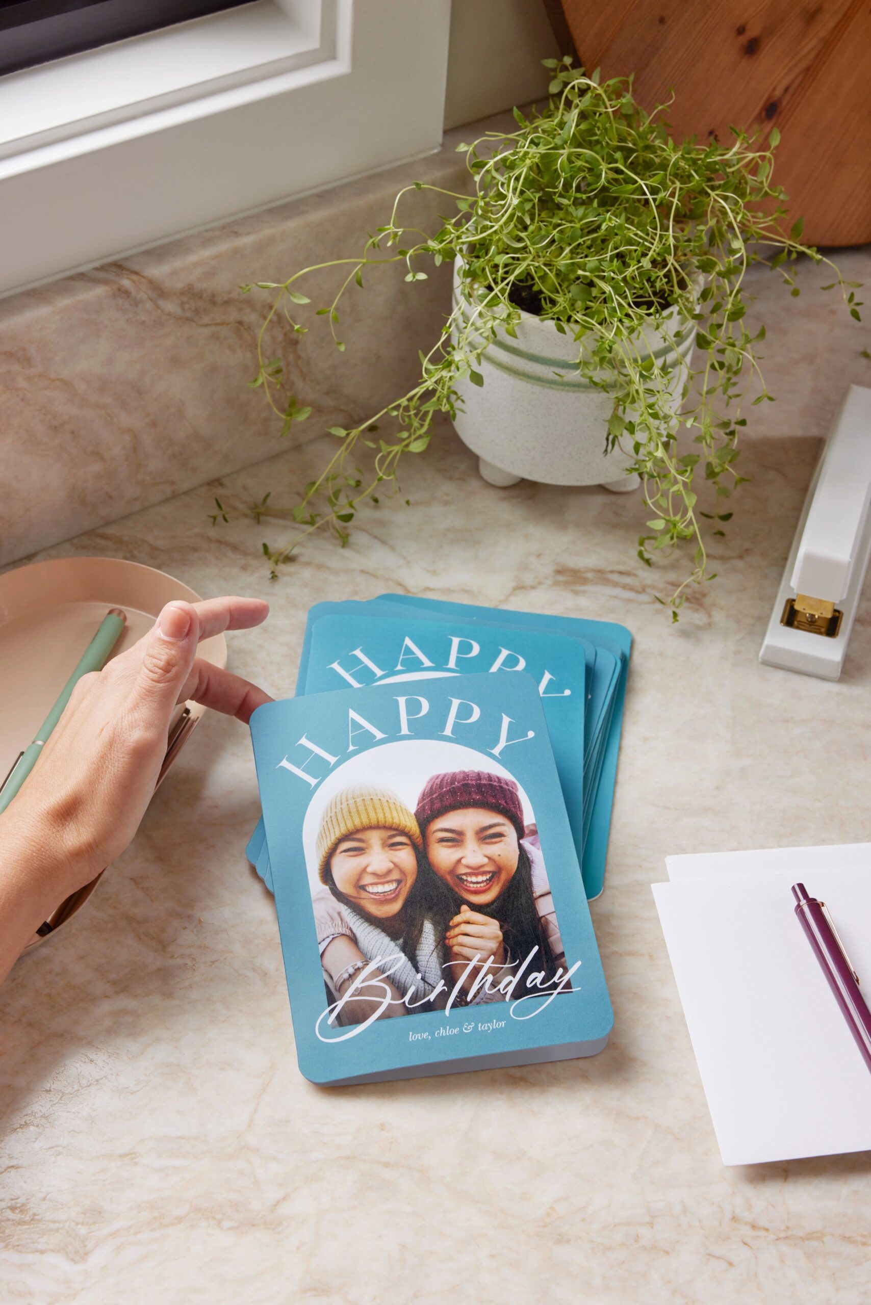 happy birthday card with photos of two young women