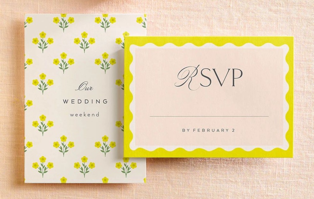 sunlit stripes wedding rsvp card