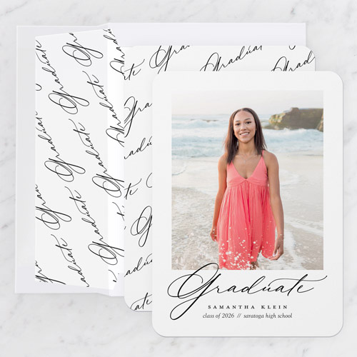 graduation announcement with photo of girl on beach