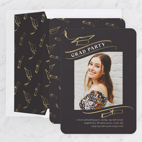 girl looking over her shoulder on graduation invitation