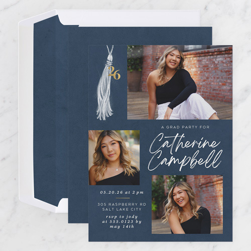 girl sitting down posing on graduation invitation