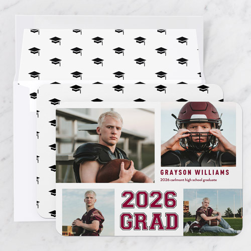 graduation announcement with photo of boy in football uniform