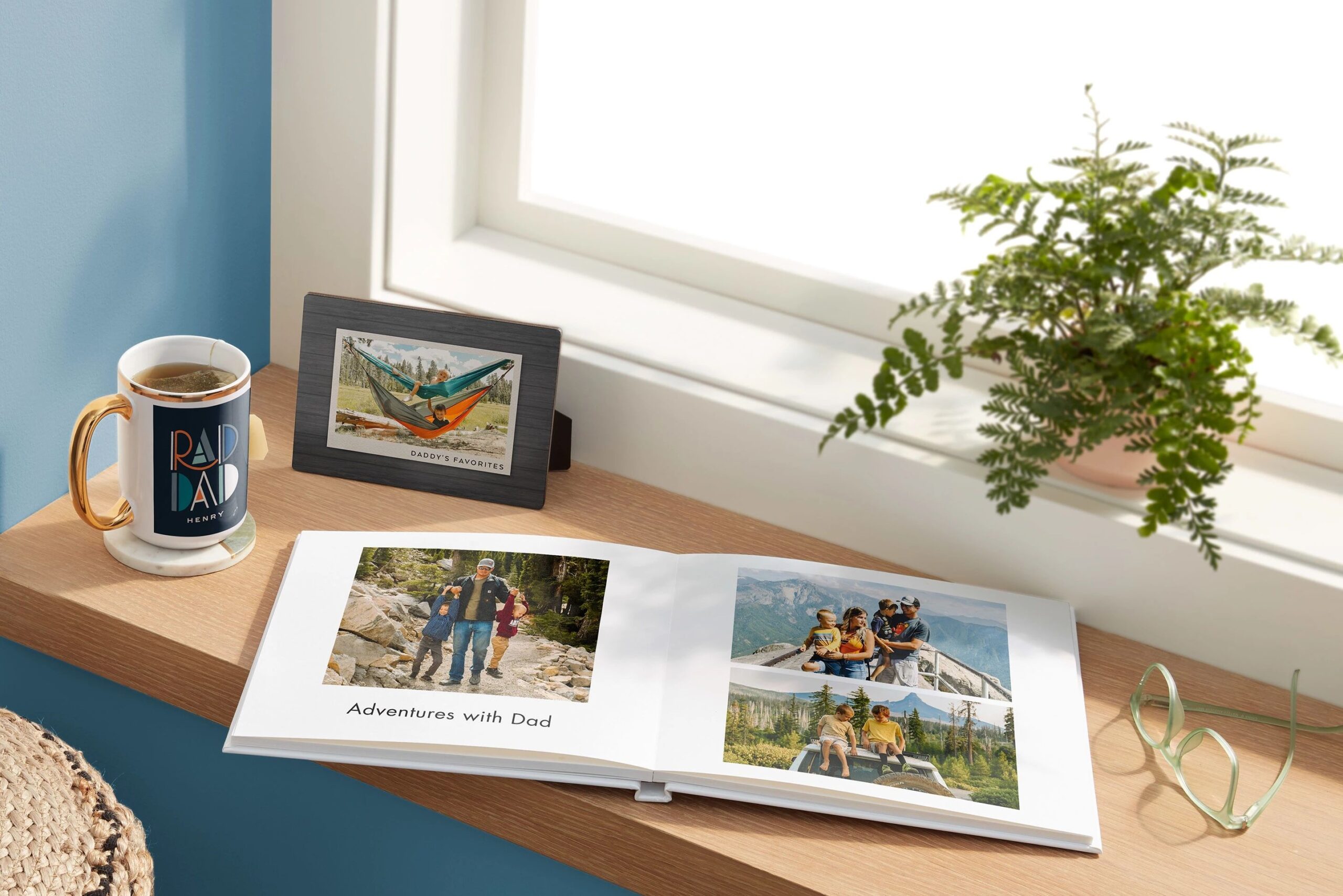 open photo book that says adventures with dad