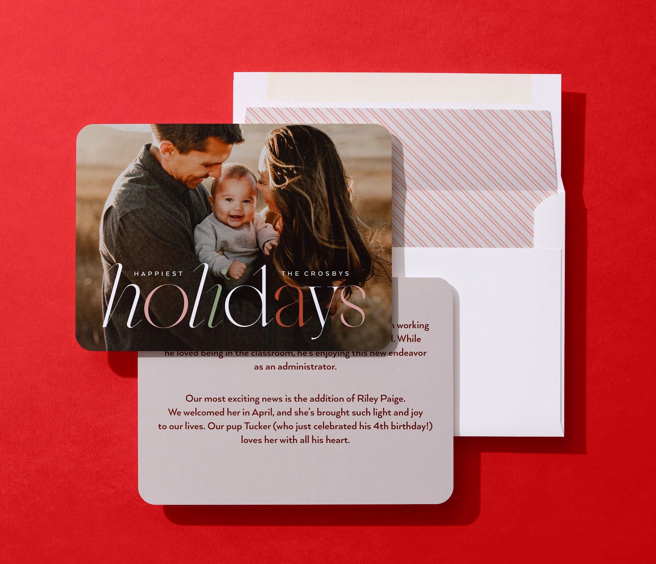 front and back of christmas card with photo and christmas card greeting