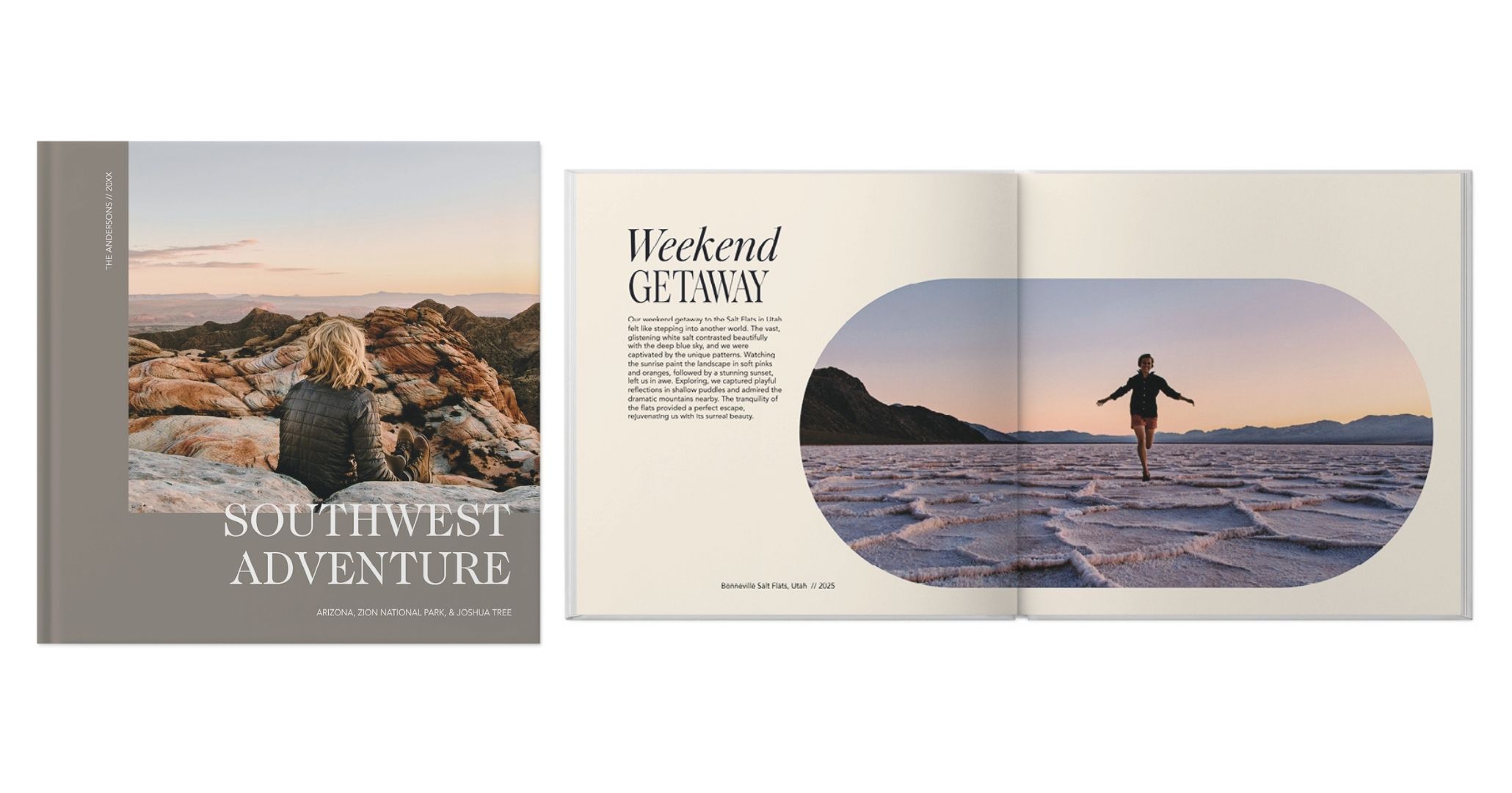 travel photo book design showing a southwest adventure