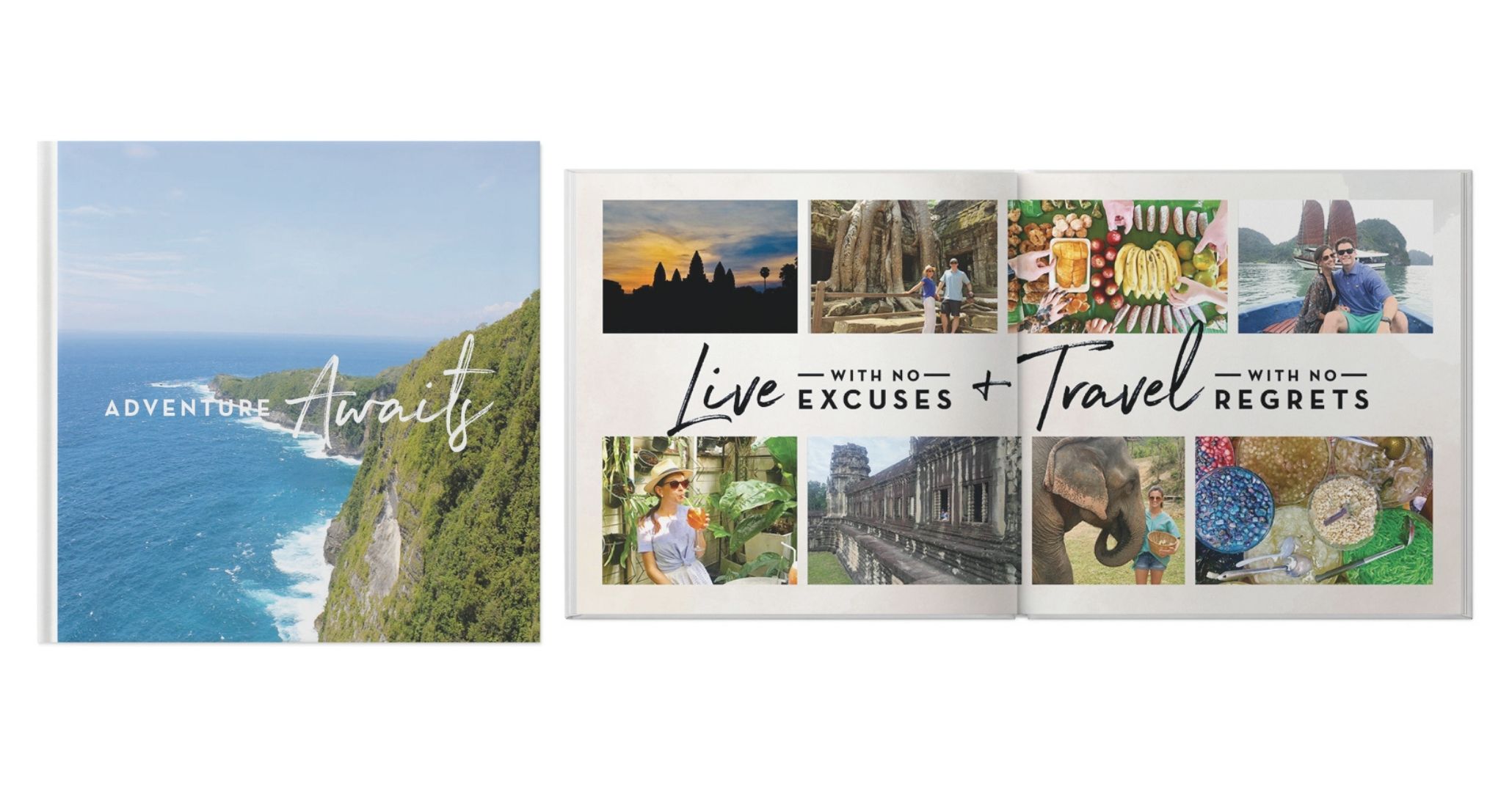 travel photo book that says adventure awaits