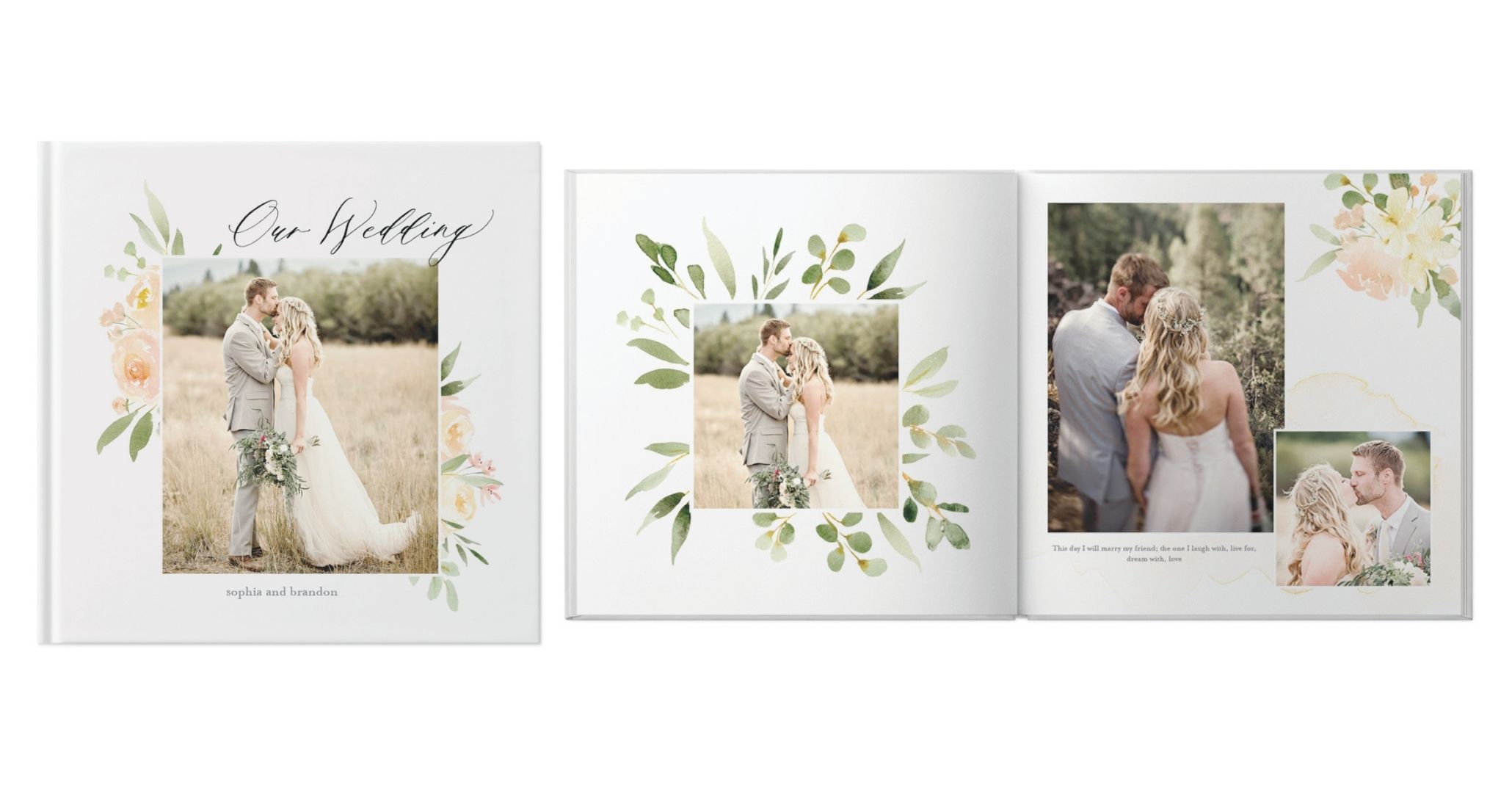 watercolor floral wedding photo book design