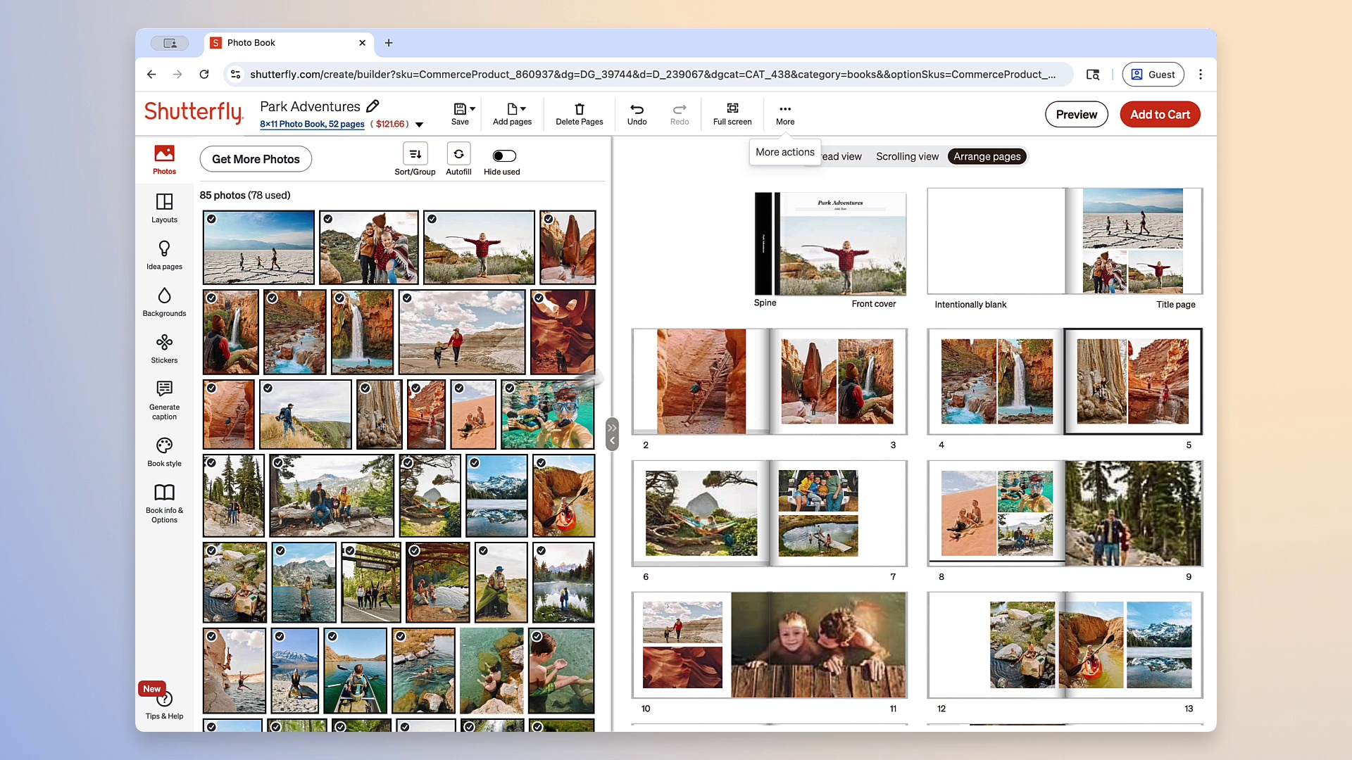 storyboard view opened shutterfly builder