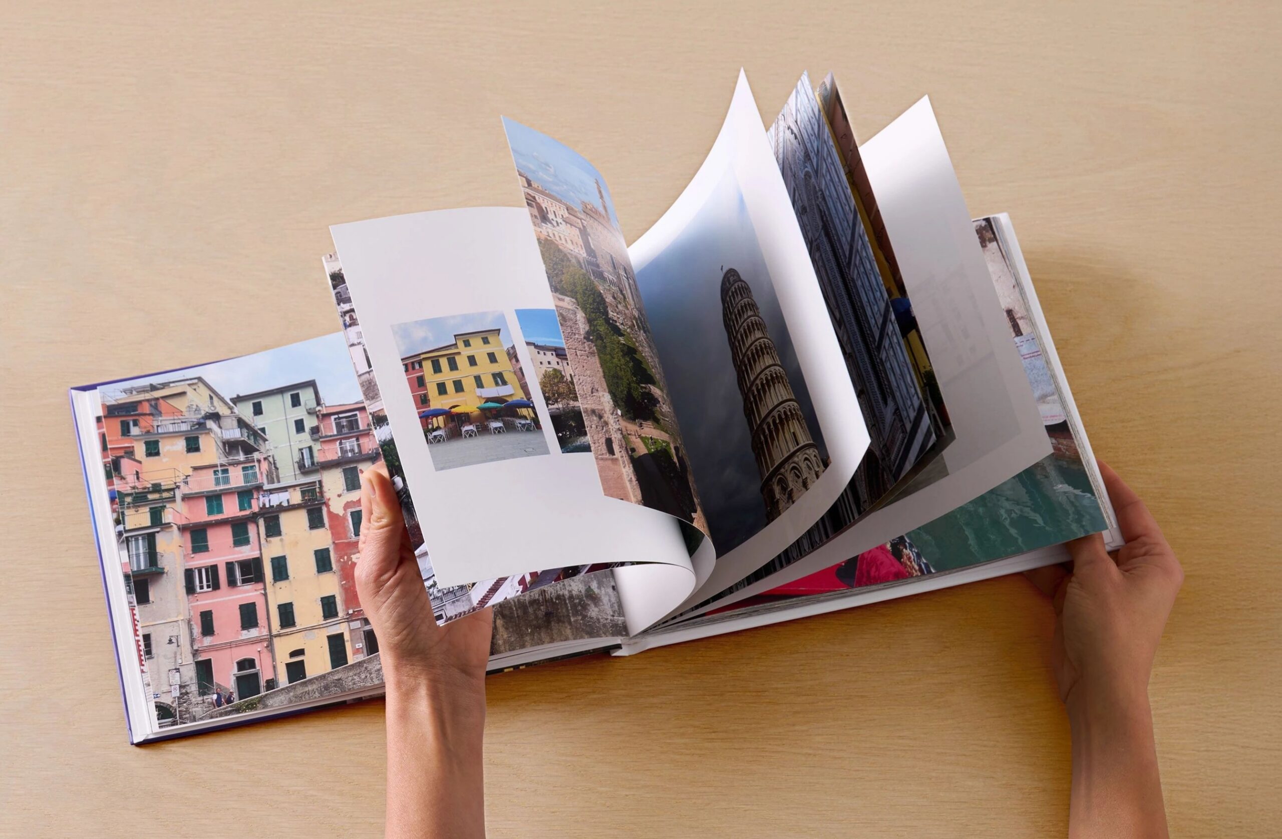 open travel photo book pages