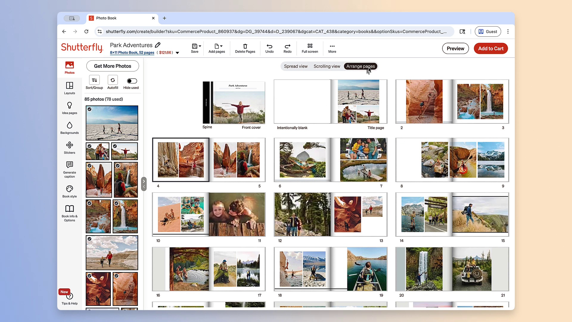 arrange pages shutterfly photo book builder storyboard view