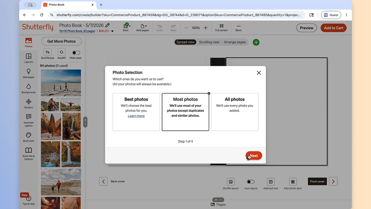 autofill in shutterfly photo book maker