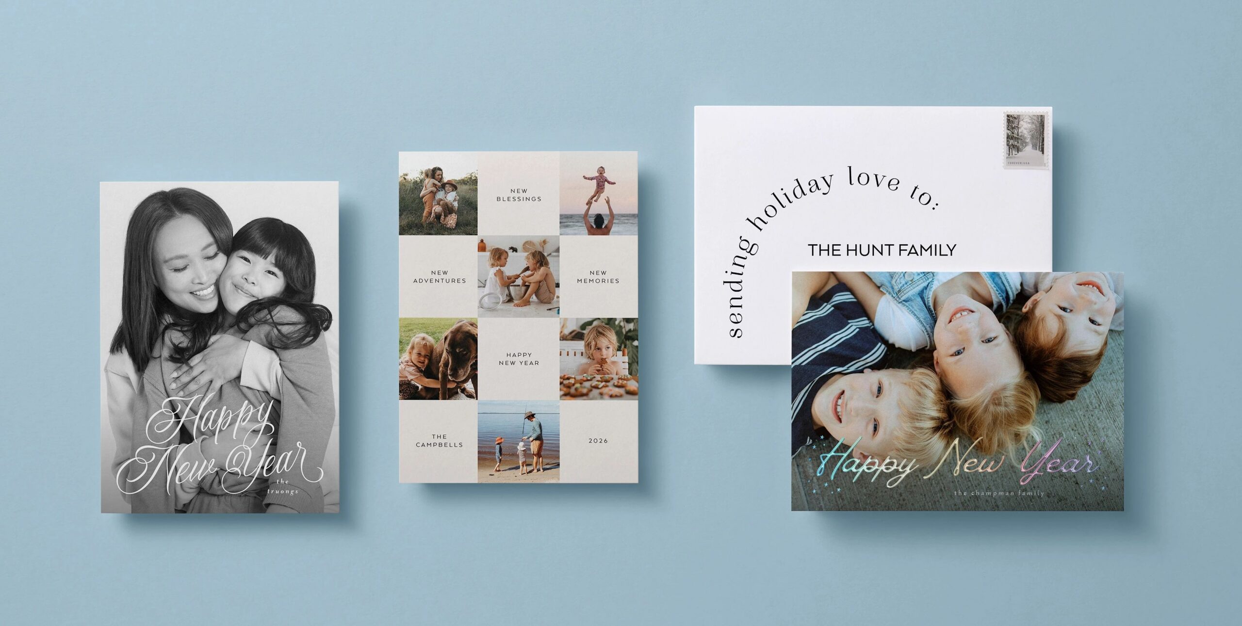 three photo new year's cards